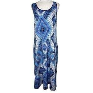 Sleeveless Blue Strappy Back Boho Style Maxi Summer Dress Vacation Size Lg
